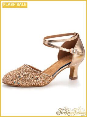 Glitter Salsa Ballroom Dance Shoes Low Heel Suede Sole